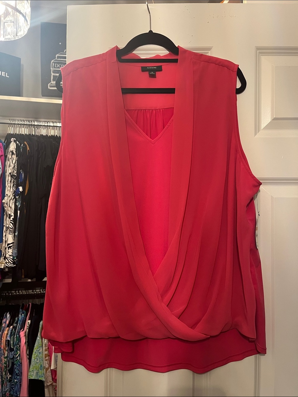 Alfani Draped Sleeveless V-Neck Blouse in Hot Pink